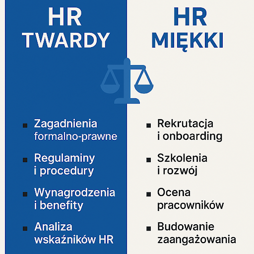 infografika przedstawiająca główne obszary miękkiego i twardego HR