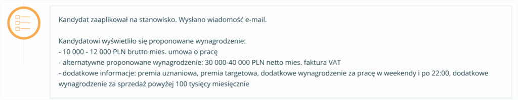 systemowa informacja eRecruiter o wyświetleniu przez kandydata widełek płacowych