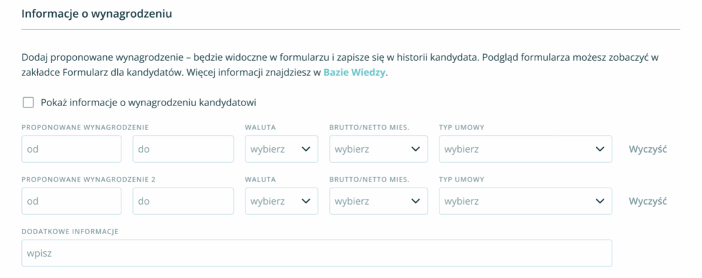 nowa sekcja eRecruiter do wprowadzania widełek wynagrodzenia